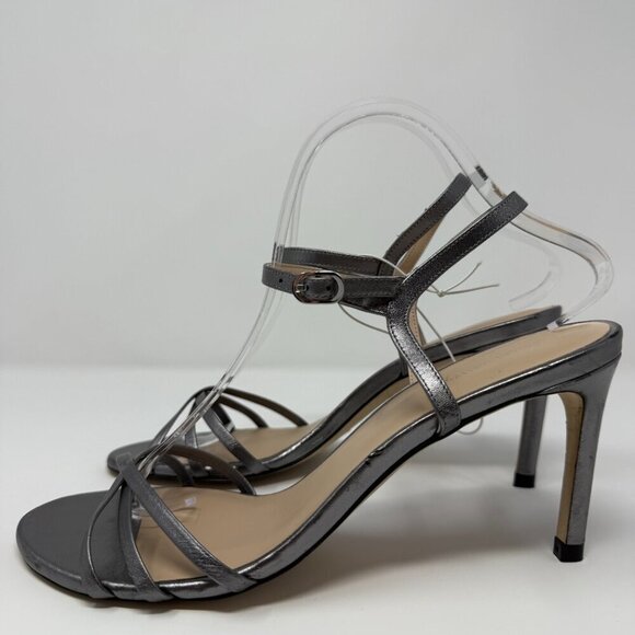 Stuart Weitzman Starla Strappy Sandal Heels Women's 9 Gunmetal Dark Silver NWOB - Picture 10 of 14